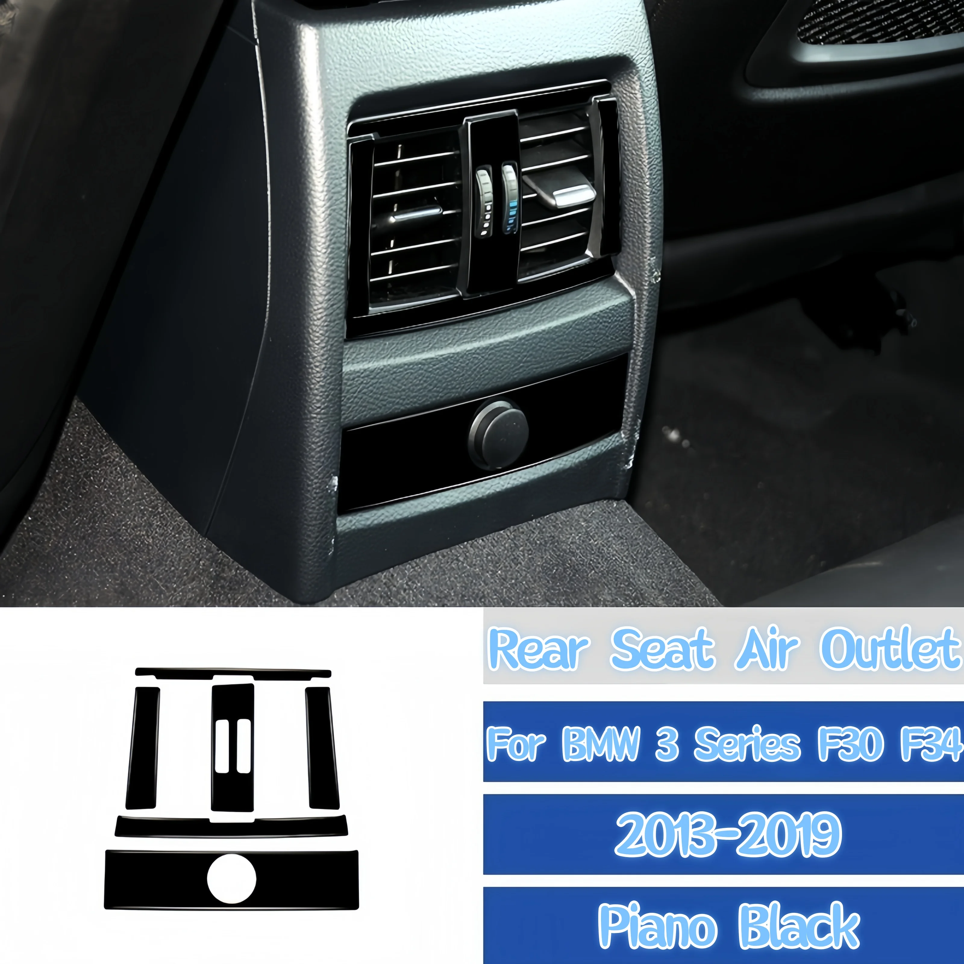 

For BMW 3 Series F30 F34 2013-2018 Car Interior Accessories Piano Black Auto Rear Seat Air Outlet Frame Trim Cover Decor Sticker