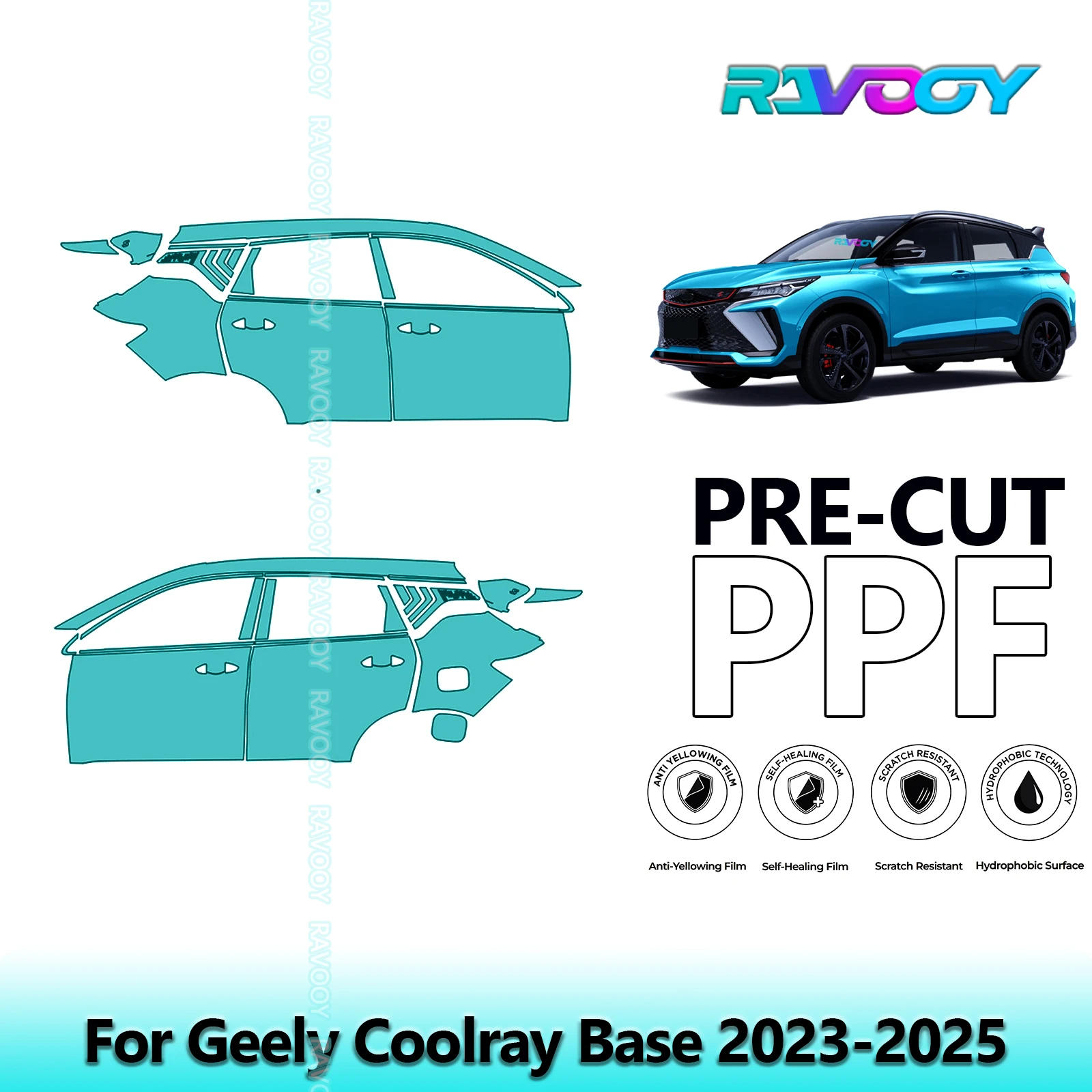 

For Geely Coolray Base 2023-2025 8.5mil Clear Matte Pre-Cut PPF Door & A/B Pillar Kit TPU Paint Protection Film Set