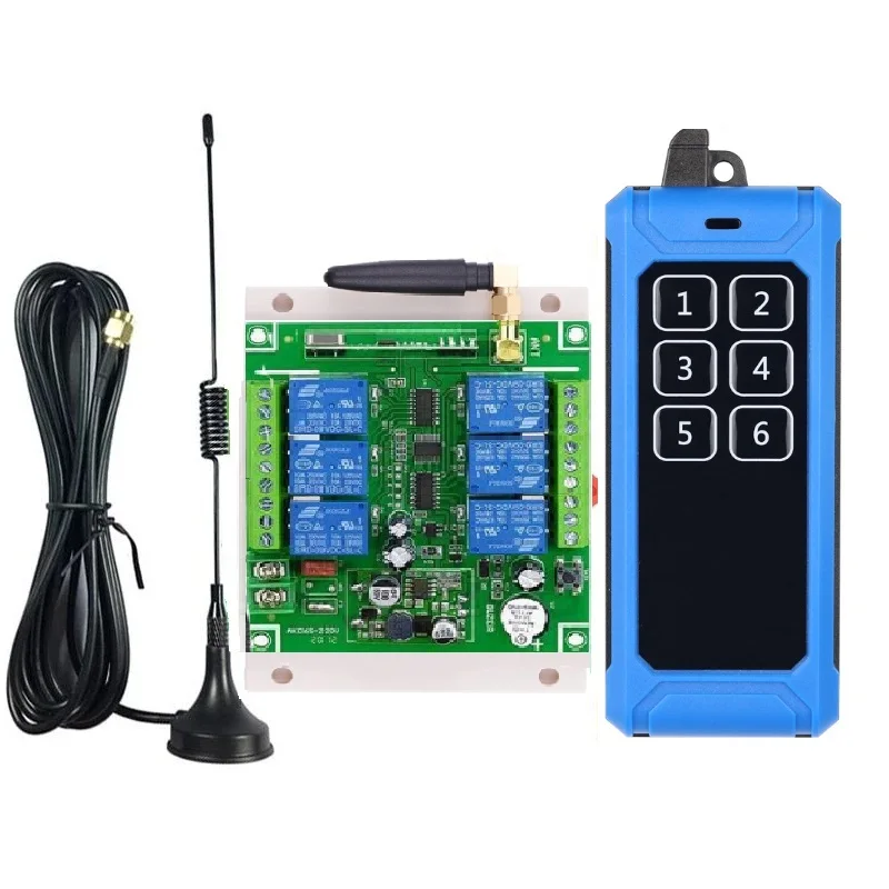 1000m DC12V 24V 36V 6CH 30A Relay RF Wireless Remote Control Switch Receiver Transmitter Suction Antenna For LED Light or Motor