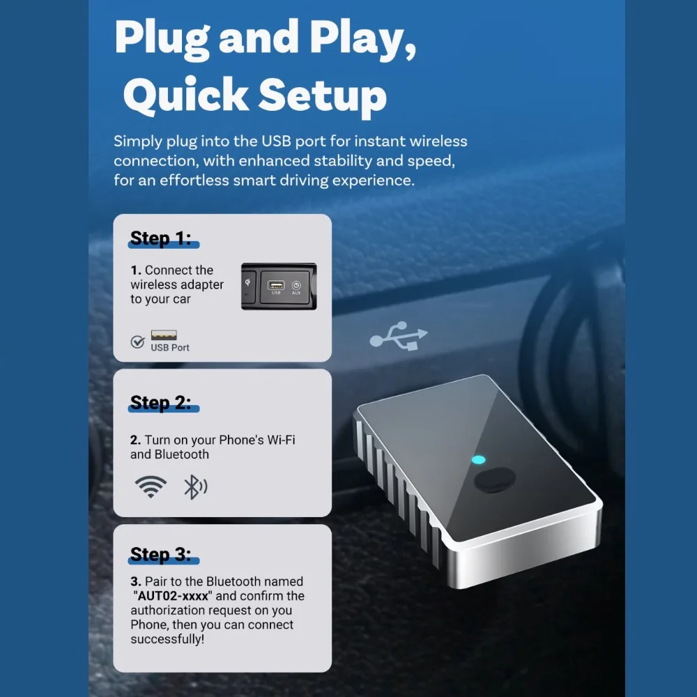 محول CarPlay لاسلكي صغير جدًا 2 في 1 من النوع C لهواتف iPhone وأندرويد أوتوماتيكي لاسلكي USB دونغل واي فاي التوصيل والتشغيل لشركة Hyundai #5