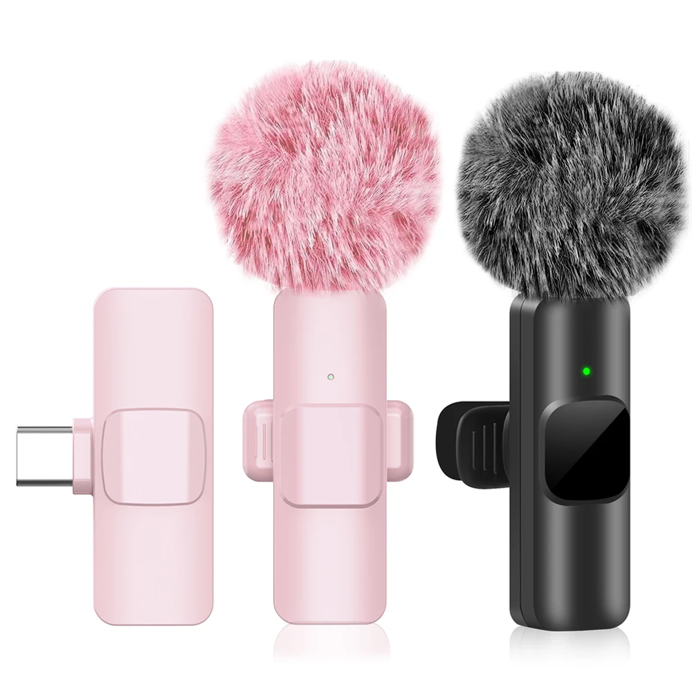 Novo Microfone Lavalier Sem Fio K60 Rosa Plug and Play, Portátil MINI, para Smartphone, Transmissão ao Vivo/Gravação de Vídeo