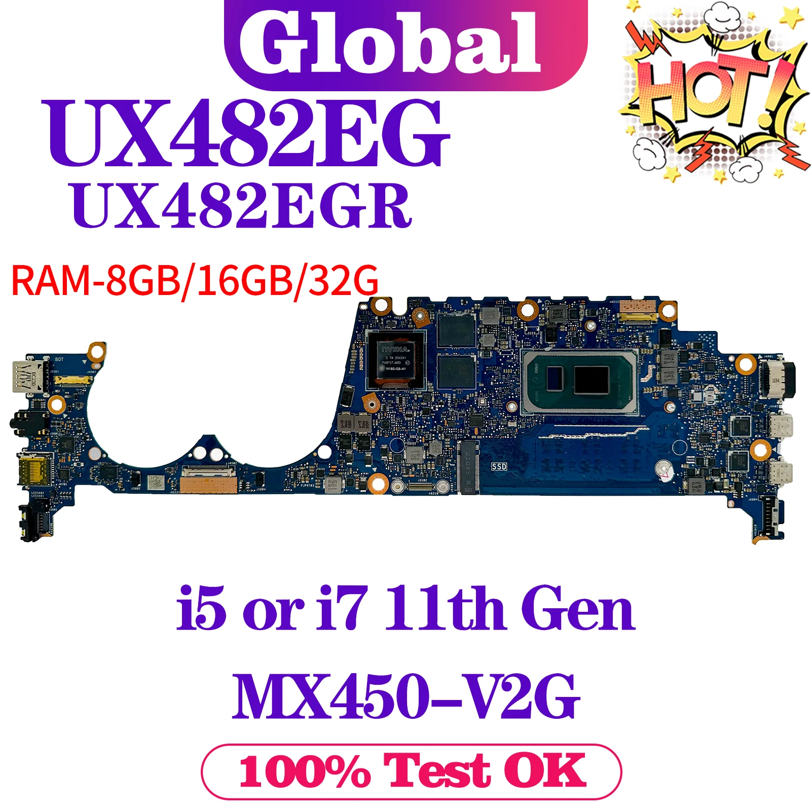 Imagem -02 - Kefu-placa-mãe do Portátil para Asus Ux482eg Ux482ea Ux482egr Ux482ear Ux482e Be482e i5 i7 11o Gen 8g 16g 32g Motherboard