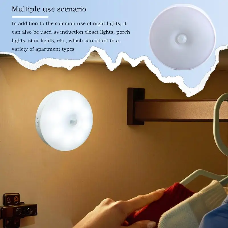Motion Sensor Night Light LED Action Detector Lights For Inside Indoor USB Charging Induction Closet Stairway Sensor Night Light