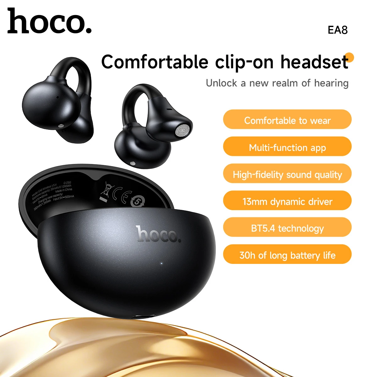 

HOCO EA8 OWS Ear Clip True Wireless Earphones Bluetooth Headset App Control Stereo Earbuds for Sports Hifi Sounds Music Black