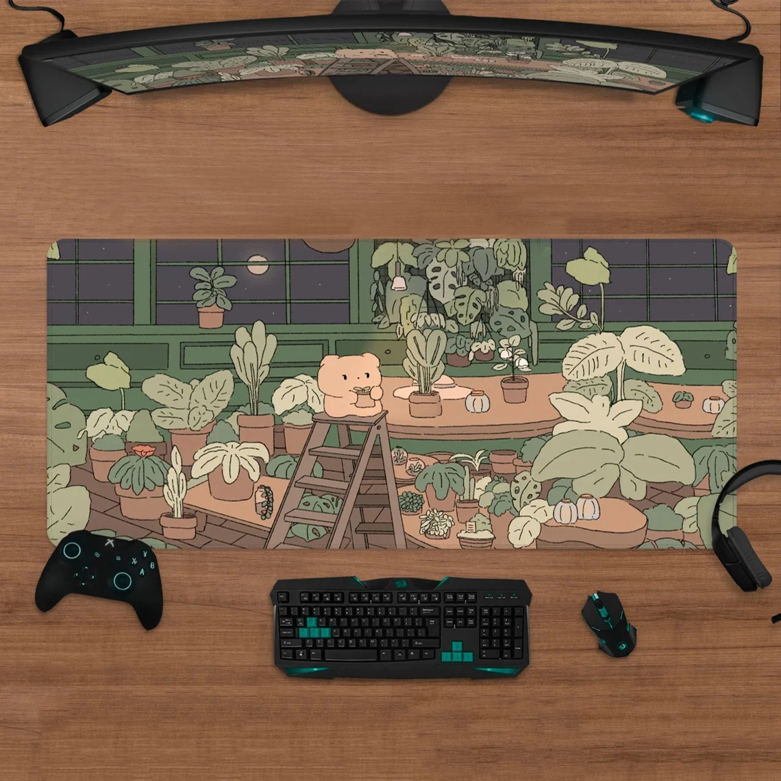 Kawaii Desk Mat Cute Mousepad Anime Plant Lover Kawai Aesthetic Green Forest Monstera Small Large Xxl Gaming Deskmat Mouse Pad