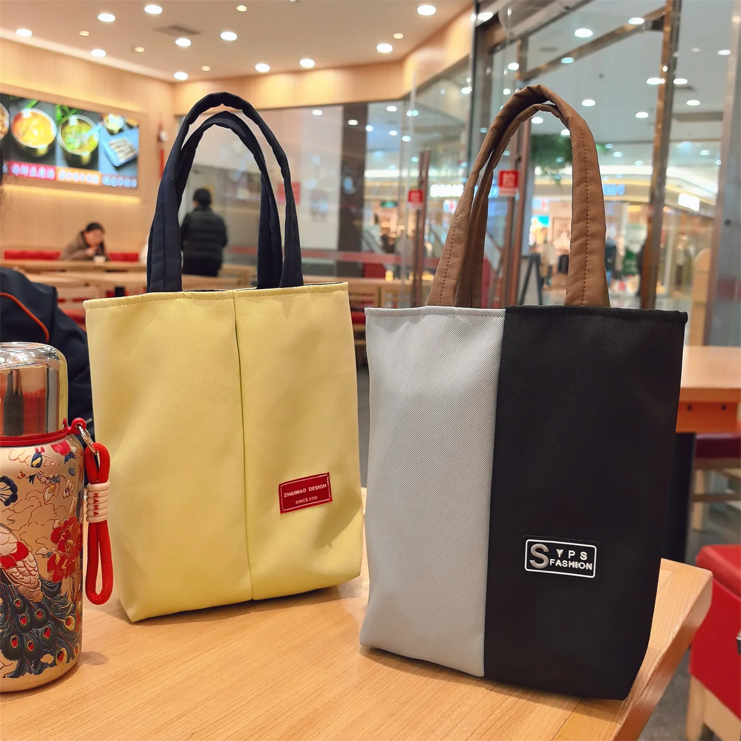 Spring 2026 New Style Double Cup Holder Insulated Water Bottle Bag Hand Carry Commuter Bag Office Workers Portable Storage Bag