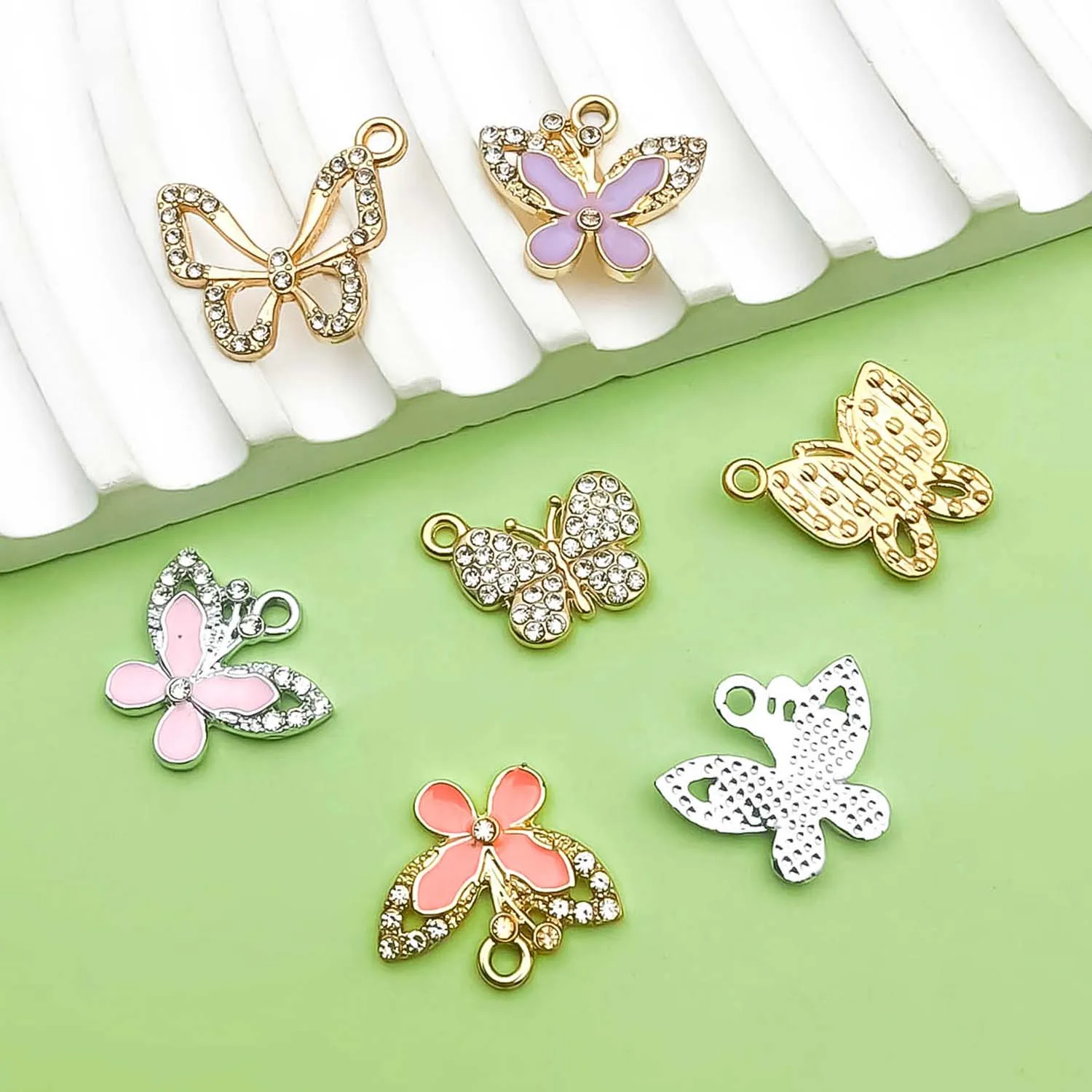 10/16pcs Colorful Enamel Inlay Rhinestone Butterfly Charms Alloy Pendants for DIY Bracelets Necklaces Jewelry Making Accessories