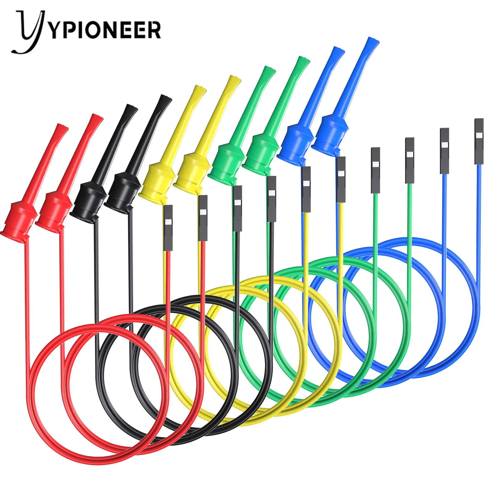 YPioneer 10PCS Dupont Male/Female to Test Hook Clips Silicone Jumper Wires Tester for Electrical Testing P1534 P1535