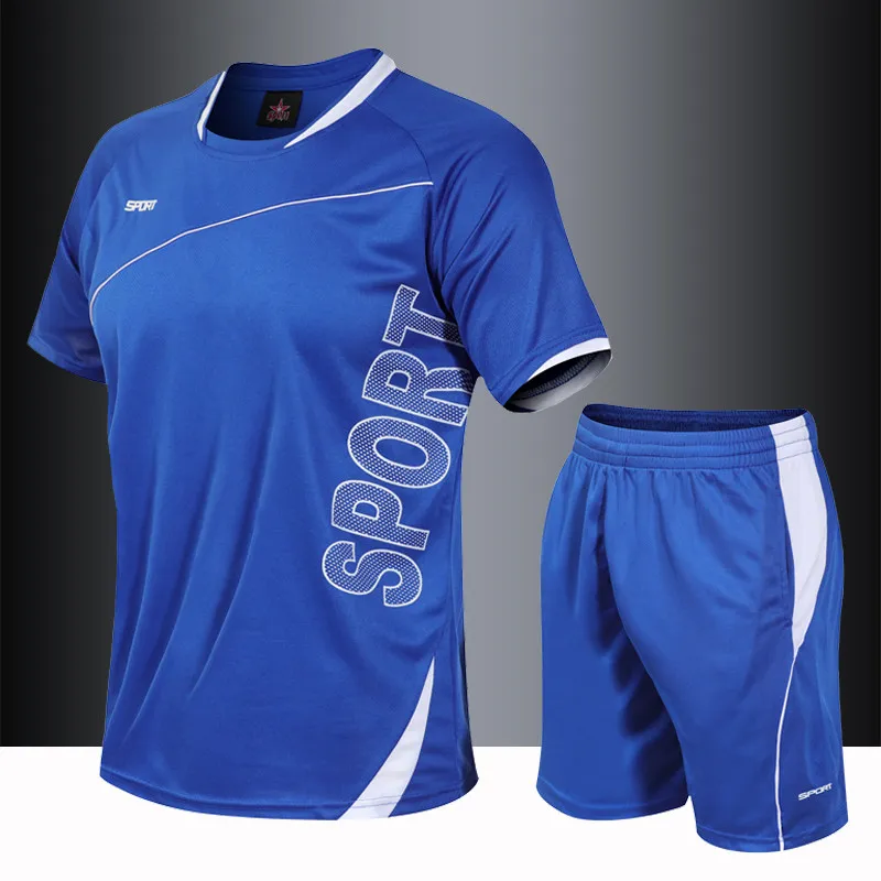 

Мужской летний тонкий спортивный комплект для тренировок: быстросохнущие шорты и футболка из полиэстера для повседневного спорта