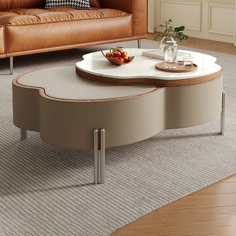 

Italian light luxury microcrystalline stone coffee table living room multi-functional simple flower lifting storage rotating