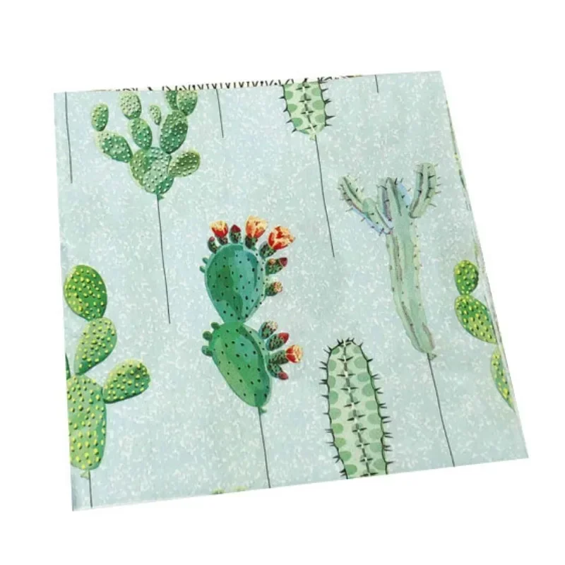 20pcs/Pac 33cm Colorful Printed Napkins Cactus Floral Square Paper Napkin Party Folded Mouth Cloth Wine Glass Flower Tissues