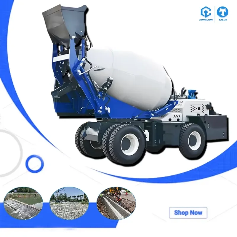 2026 CE 3.5Cubic Meters 3.5m3 Self Loading Mobile Concrete Mixer Trailer Transit Mud Mixer Truck With Bucket Cabin Pump