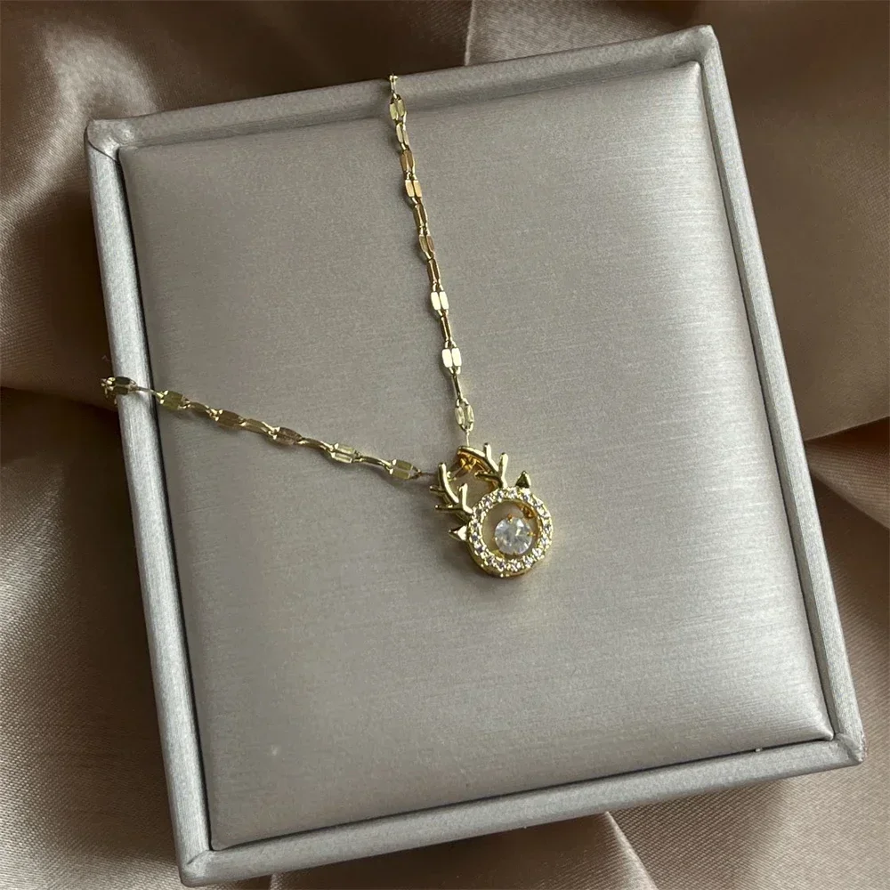 Trendy Christmas Deer ELK Animal Choker Gold Plated Lady Jumping Crystal Pendant Necklaces Jewelry Women Short Chains Gift