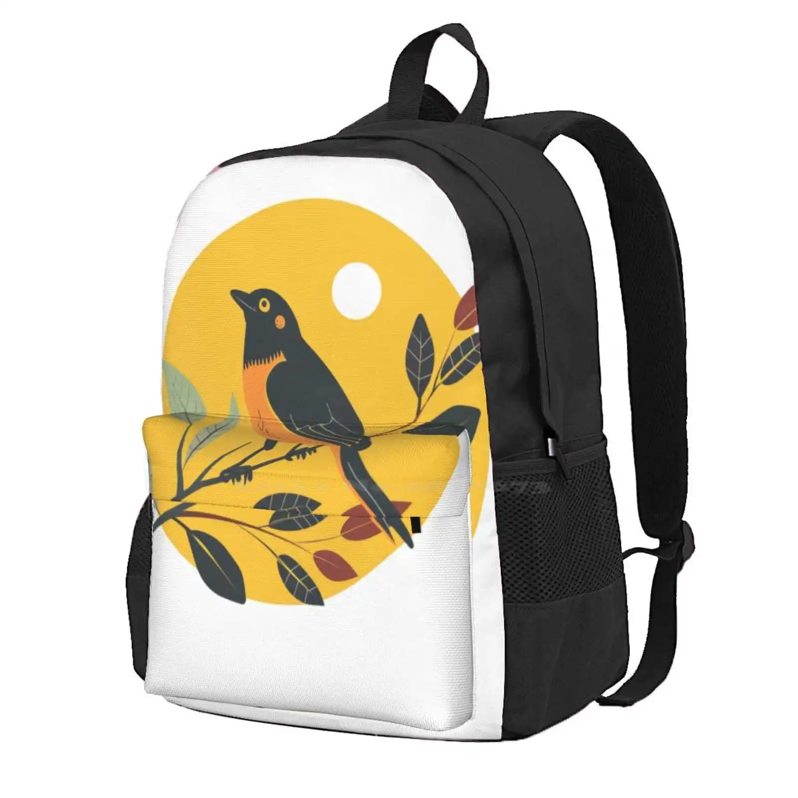 

Cute Bird On Tree Branch Hot Sale Schoolbag Backpack Fashion Bags Nature Wildlife Birds Tree Branch Cartoon Green Cute Bird