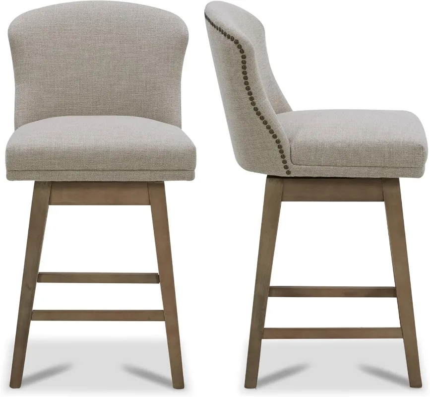 

Counter Height Swivel Barstools FSC Certified Upholstered Performance Fabric Bar Stools Set of 2 26" Seat Height Tan