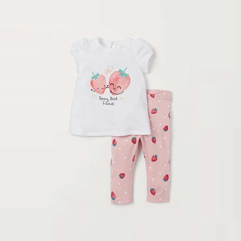 Little maven Suit for Girls 2024 Summer Children\'s Clothing  Tracksuit Kids Clothes Sets Cartoon Strawberry Tops+Pants Cotton