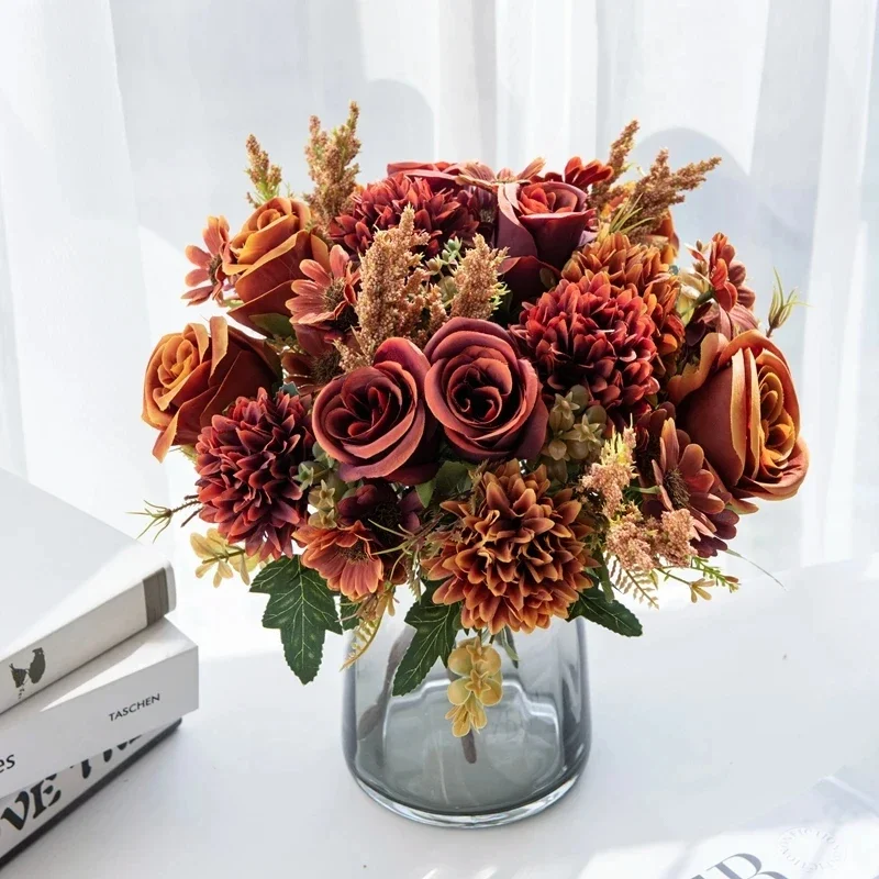 

Artificial Flowers Bouquet European-Style Holding Exquisite Roses Wedding Christmas Decorations for Home DIY Vases Fake Plants