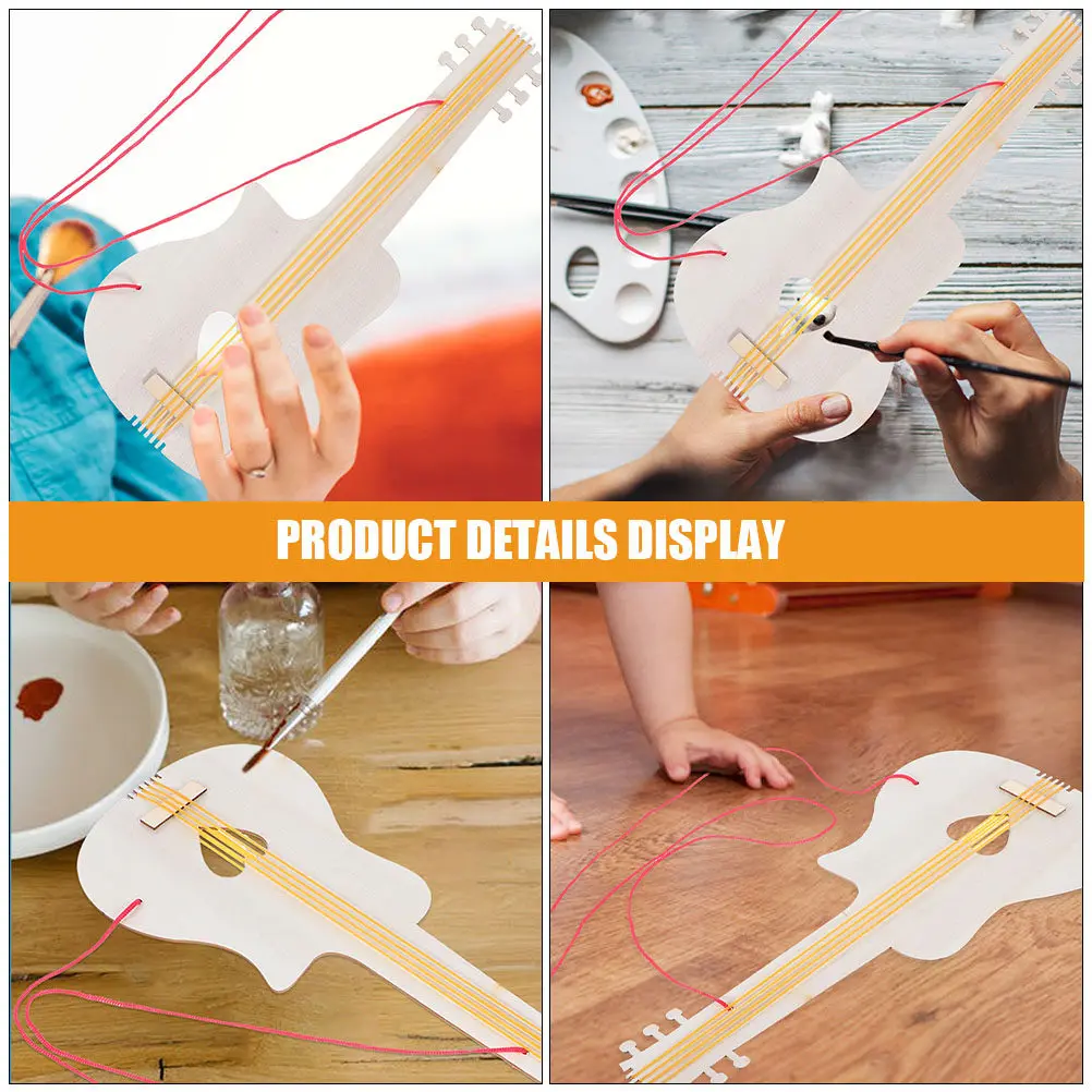 8Pcs Blank Wooden Guitar DIY Painting Craft for Music Interest Development Kindergarten Family Bonding Activities