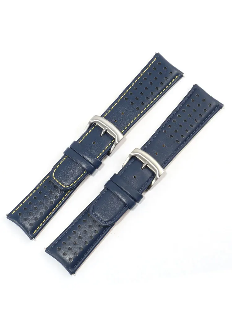 For Citizen Blue Angel 1 2 Generation Air Eagle At8020/Jy8078 Steel Buckle 22 23 Blue Yellow Line Genuine Leather Watch Strap