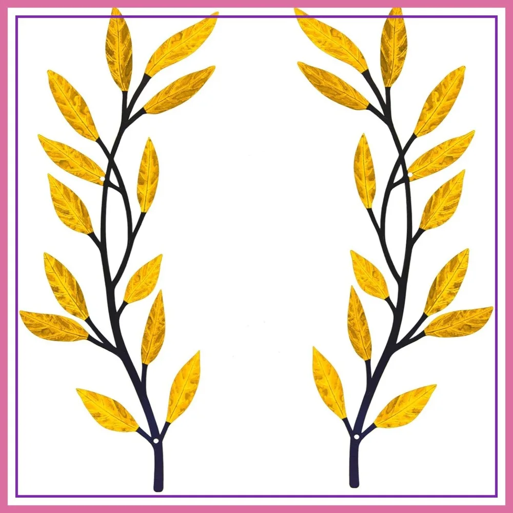 

Metal Tree Leaf Wall Decor 2 PCS, Rustic Vine Branch Leaf Wall Art for Living Room Bedroom Bathroom - Golden Yellow