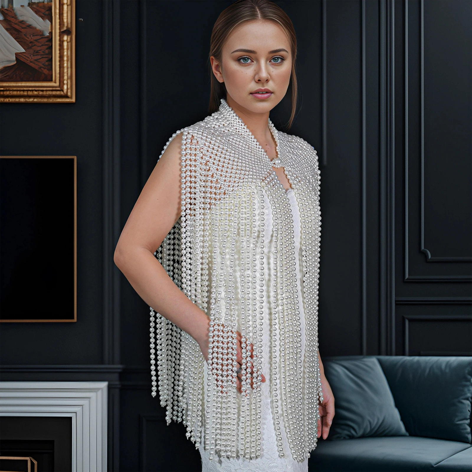 Body Chain Totally Hand-made Fashion Pearl Sexy Bikin Shawl Bra Chain Chest Chain Birthday Party Bridal Shawl Body Jewelry