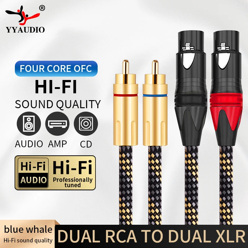 YYAUDIO Audiophile Grade Dual RCA to Dual XLR M/F Balanced Stereo Audio Cable for Mixer Power Amplifier, 1 Pair