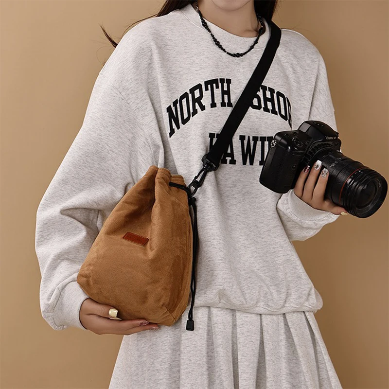 Vintage Velvet Camera Dustproof Scratchproof Drawstring Bags With Shoulder Strap Lens Pouch Protection For Camera