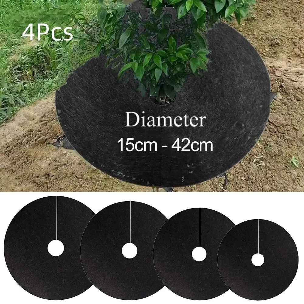 

4 PCS Black Non-Woven Tree Mulch Anti Grass Breathable Ring Weeding Barrier 15cm-42cm Shading Mats Weed Control Ground Cover