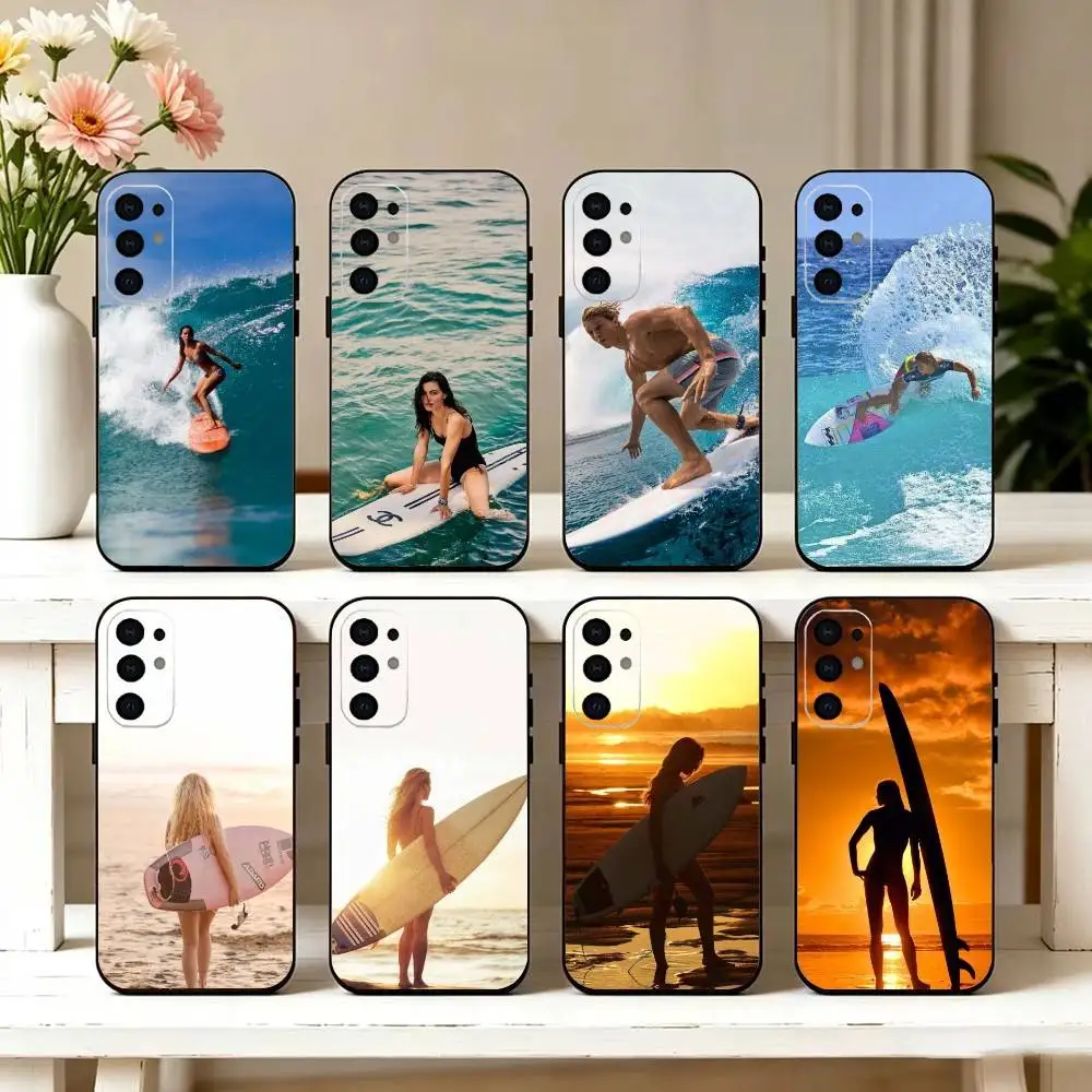 Surfboard Surfing Phone Case For Samsung S25,S24,S21,S22,S23,S30,Ultra,S20,Plus,Fe,Lite,Note,10,Black Cover