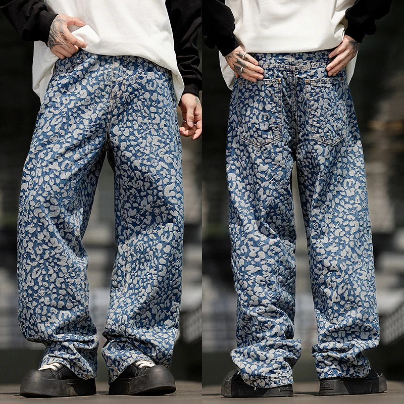 

Men Streetwear Fashion Hip Hop Jacquard Loose Casual Wide Leg Baggy Jeans Cityboy High Street Denim Jeans Pants Trousers