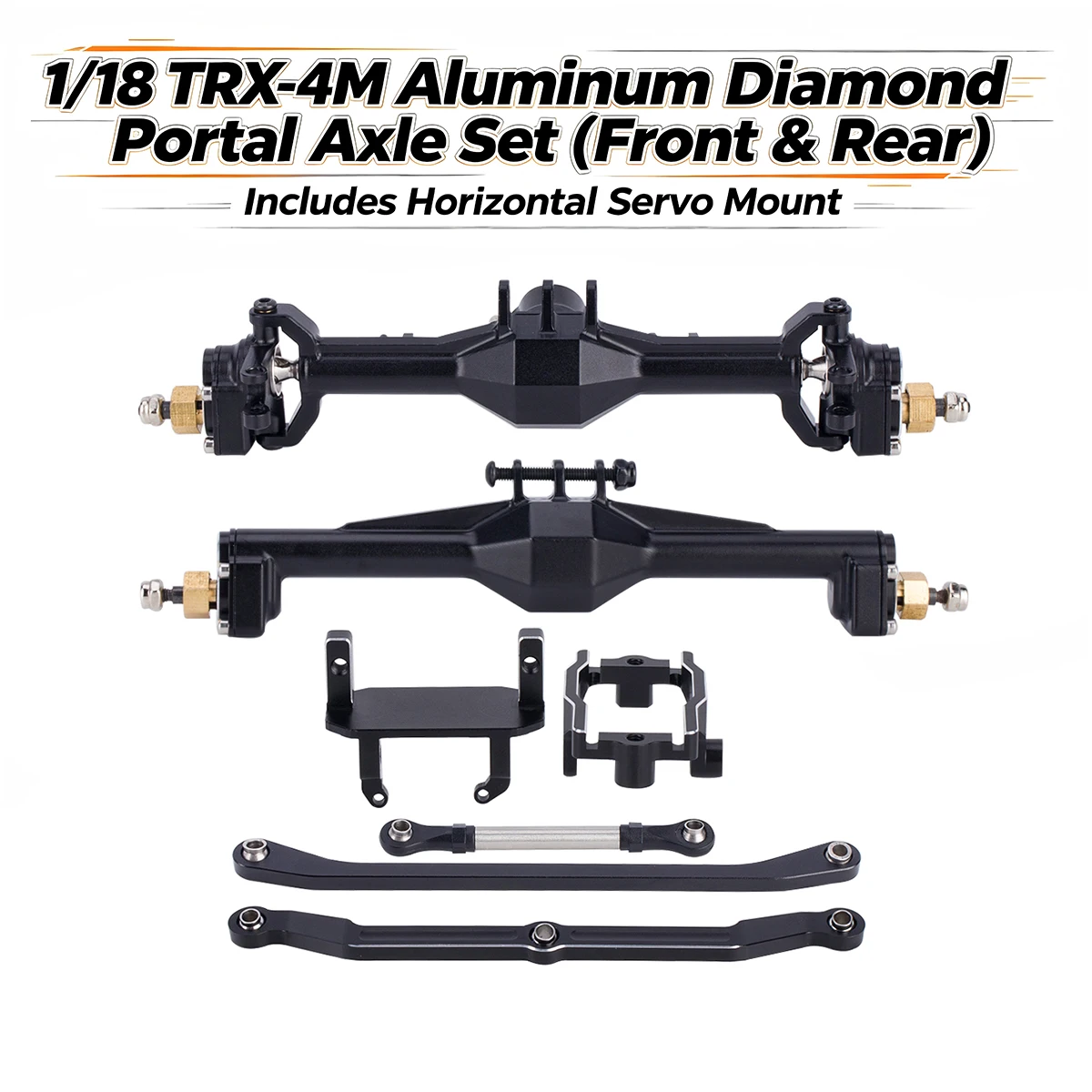 TRX4M 1/18 RC Crawler Aluminum CNC 10mm Extended Portal Axles with Lay Down Servo Mount and Links Upgrade Parts