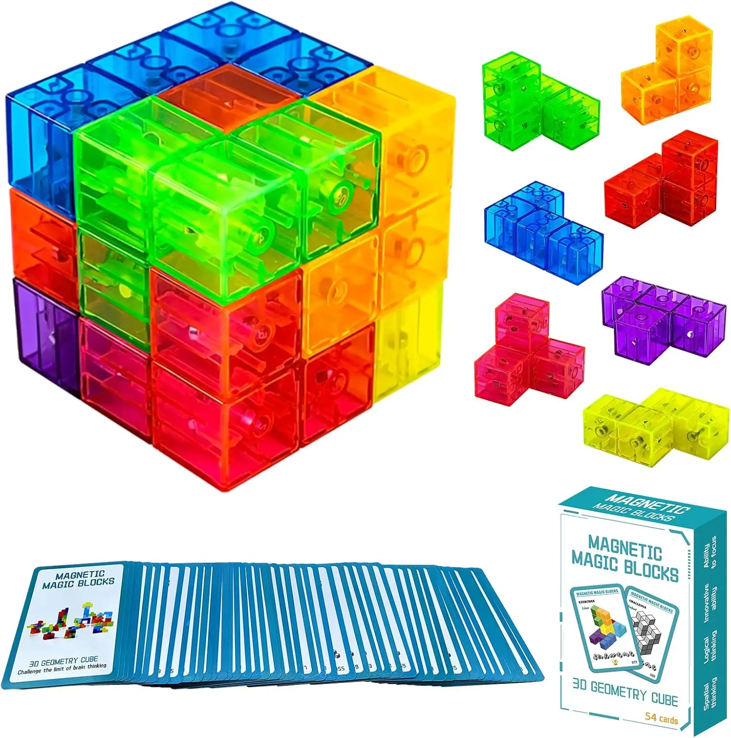 

3D Magnetic Building Block Cube Puzzle With 54 Guide Cards Fidget Toy Stress Relief Educational STEM Toy