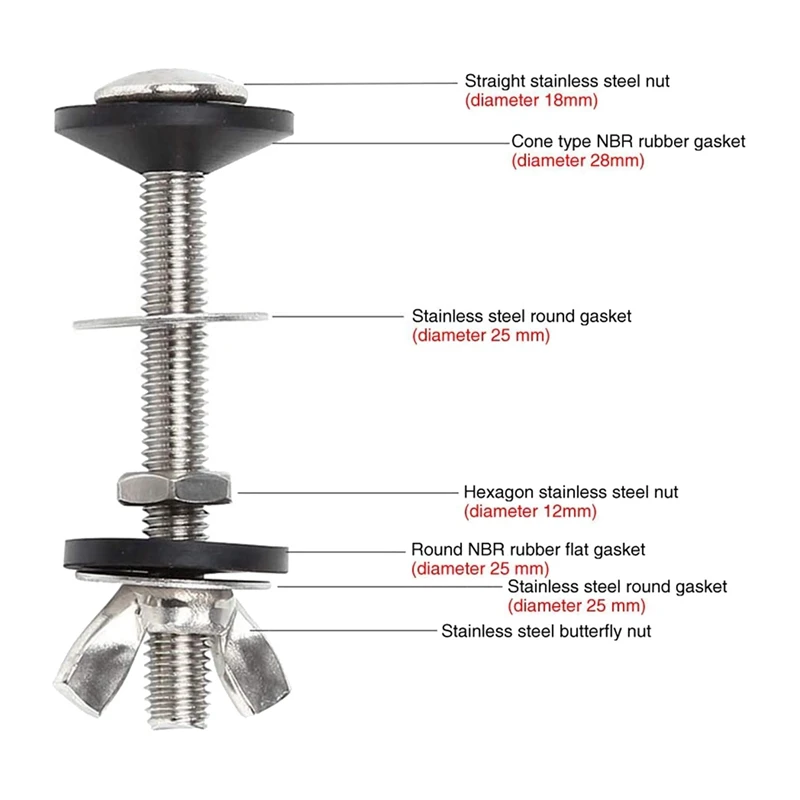 10 Pack Toilet Tank To Bowl Bolt Kits Cistern Bolts Kit,Stainless Steel Toilet Pan Fixing Fitting With Double Gaskets