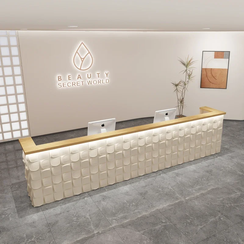 

Modern Shelves Reception Desks Company Best Aesthetic Minimalist Desks Industrial Hotel Display Mostrador Commercial Furniture