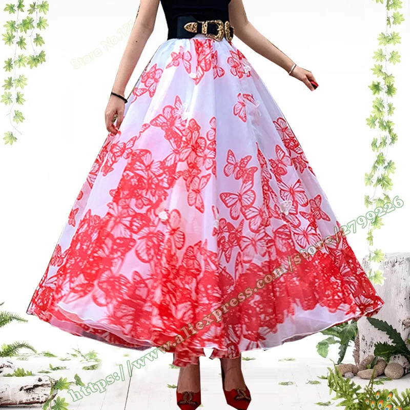 

Female High-quality Butterfly Pattern Organza Puffy Ball Gown Tutu Evening Party Wedding Marry Long Maxi Skirt 2023 for Womens