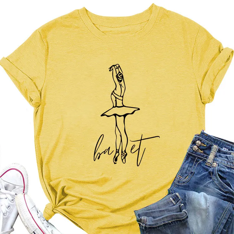 Trend Everything ballet Dance Girl printed T-shirt Summer casual crew neck short sleeve top loose jumper