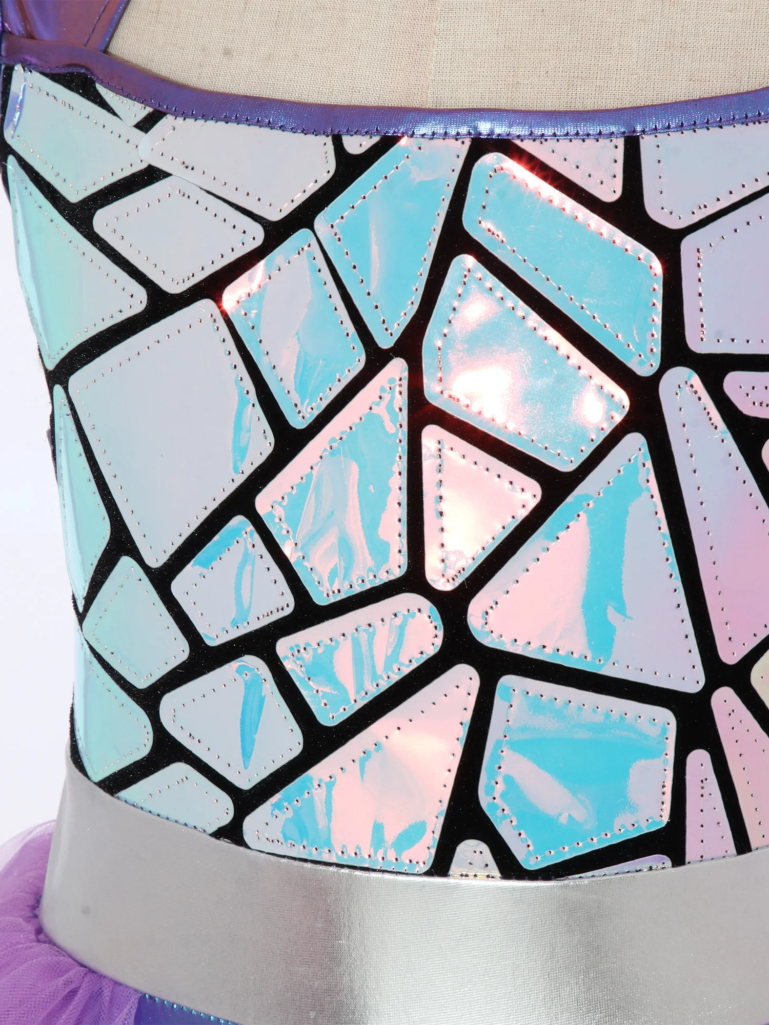 6-16Y Girls Halloween Alien Robot Space Cadet Dress Up Costume Metallic Shiny Sequin Cap Sleeve Ballet Dance Tutu Leotard Dress - view 5