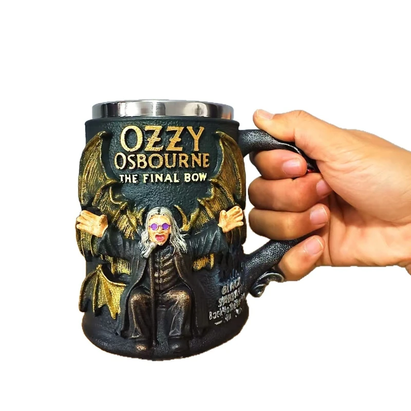 جديد ريترو ثلاثية الأبعاد الراتنج القدح Ozzy Osbourne القوس النهائي الحرف زخرفة الفولاذ المقاوم للصدأ الحاويات الداخلية كوب لشريط مطعم والمنزل