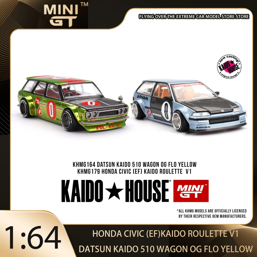 Kaido House MINIGT 1:64 KHMG 179 164 DATSUN KAIDO 510 WAGON HONDA CIVIC (EF)KAIDO ROULETTE V1 Alloy Die Cast Automotive Model