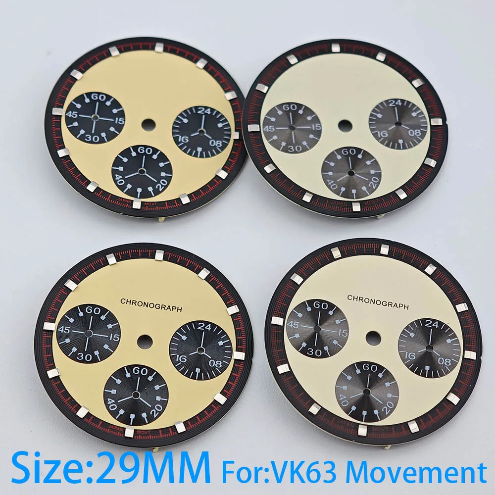 29mm Watch Dial For VK63 Chronograph Movement Speed Master Modified Dial Replacement Repair Accessory Watch Mod Parts