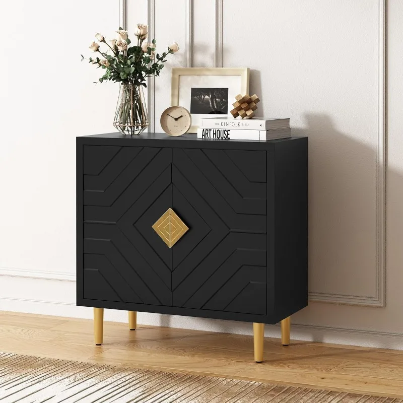 Sideboard Storage Cabinet with 2 Doors, Accent Cabinet with Decorative Embossed Pattern Doors, Sideboard Buffet Cabinet