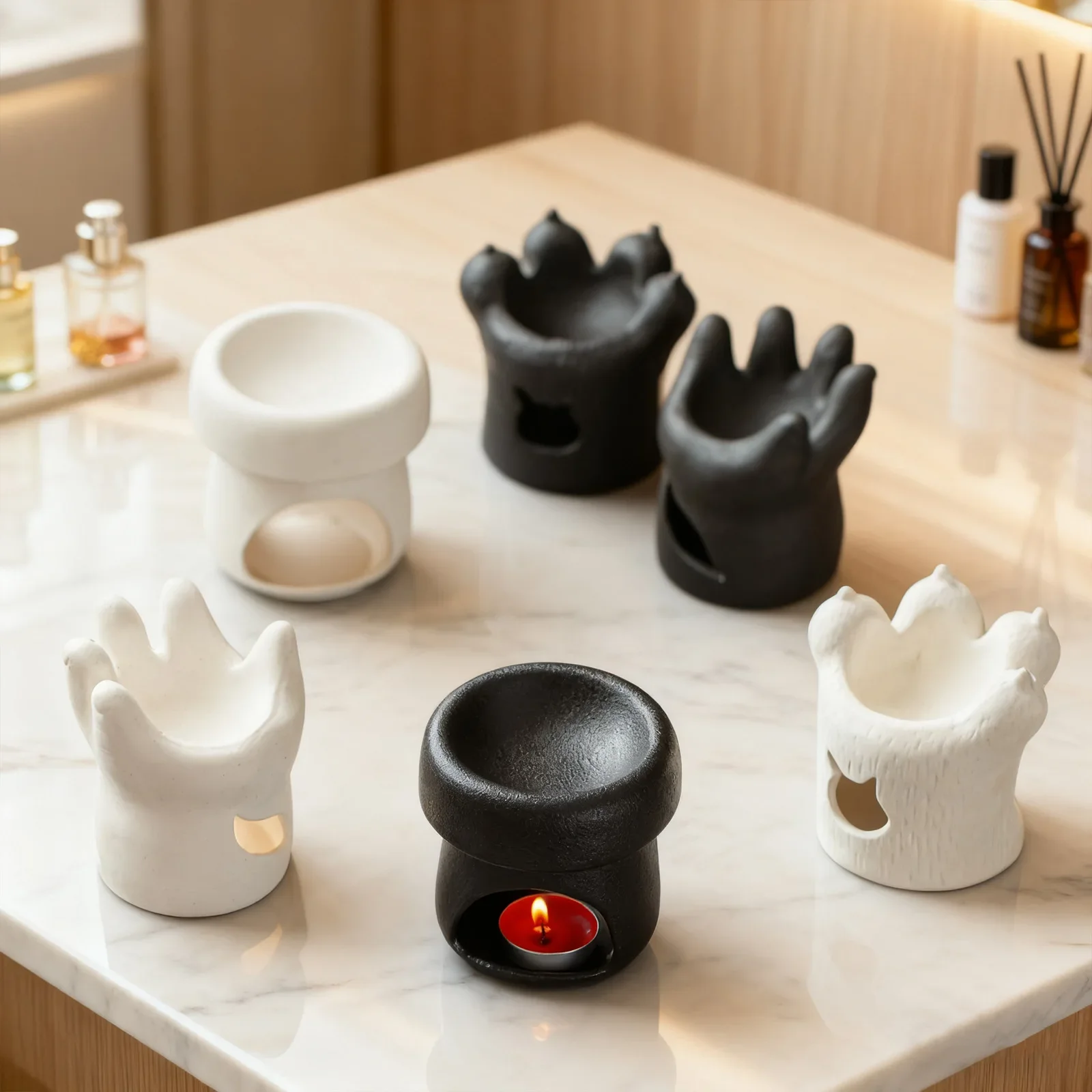 Volcanic Crater Ceramic Oil Burner Wabi-Sabi Aromatherapy Diffuser Holder for Home Spa Meditation Desktop Decor Idear Gift