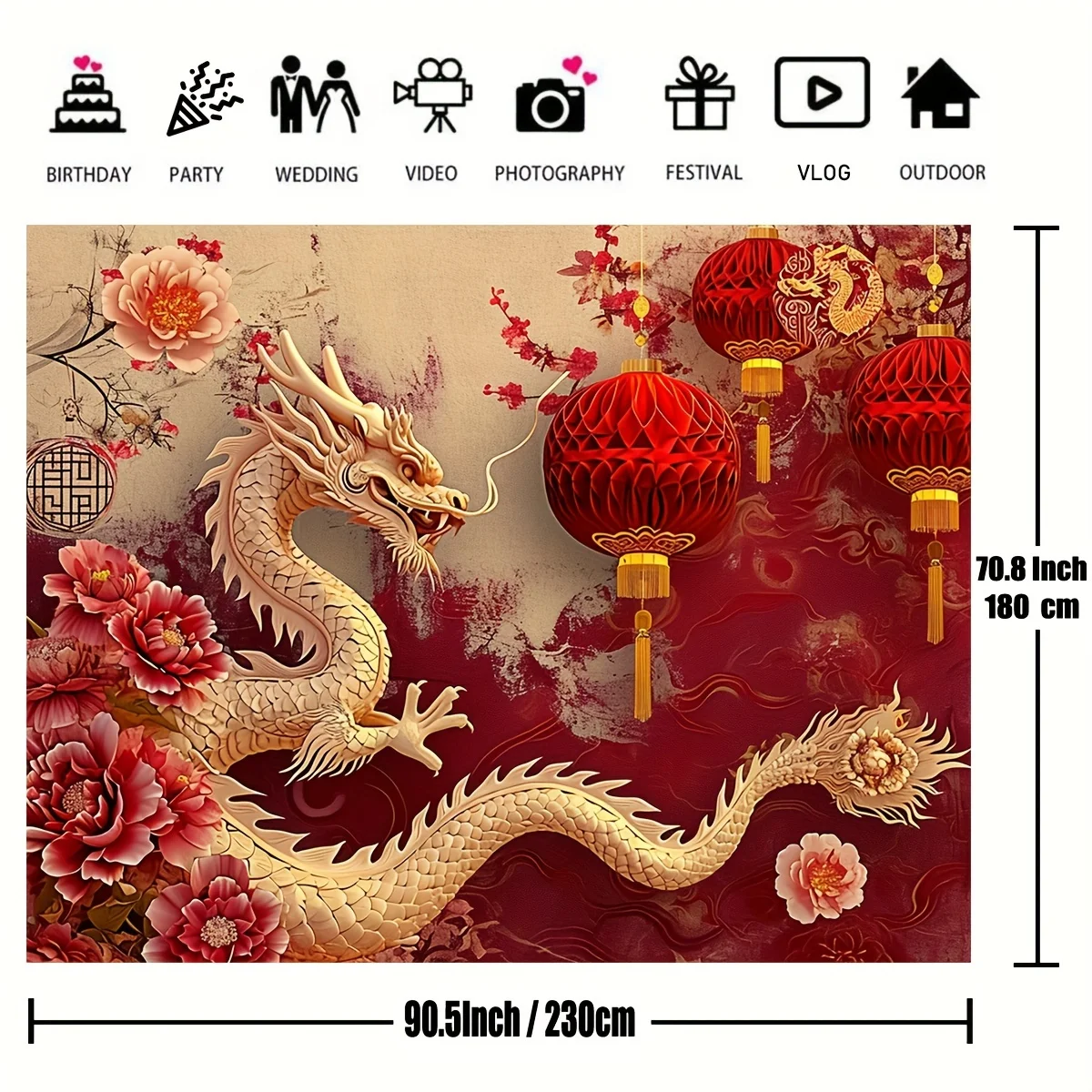 One, Chinese New Year Banner Background Festival Paper Cuttings Flower New Year Lantern the Year of the Loong Party