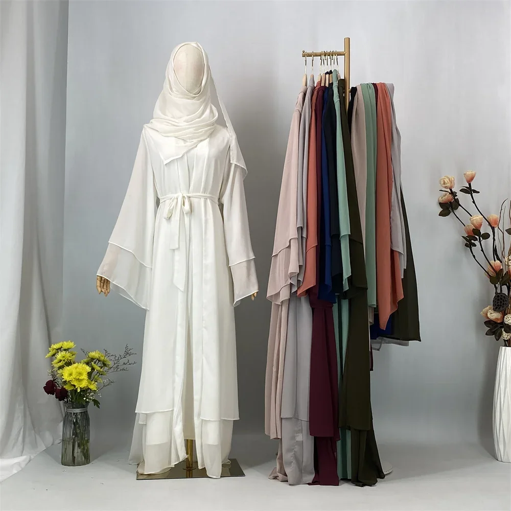 

Ид Рамадан шифоновая Абая Дубай Турция кафтан мусульманское платье женское кимоно скромный халат с поясом женский кафтан марокеин исламская одежда
