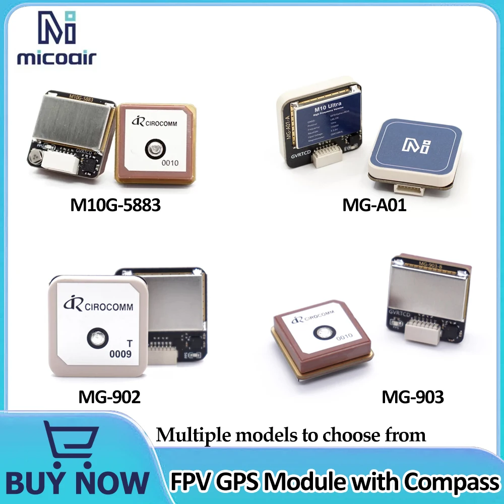 MicoAir MG-A01/M10G-5883/MG-902/MG-903 Module GNSS 20mm/25mm avec boussole Module QMC5883L pour FPV/Drones de course/ robotique/bateaux