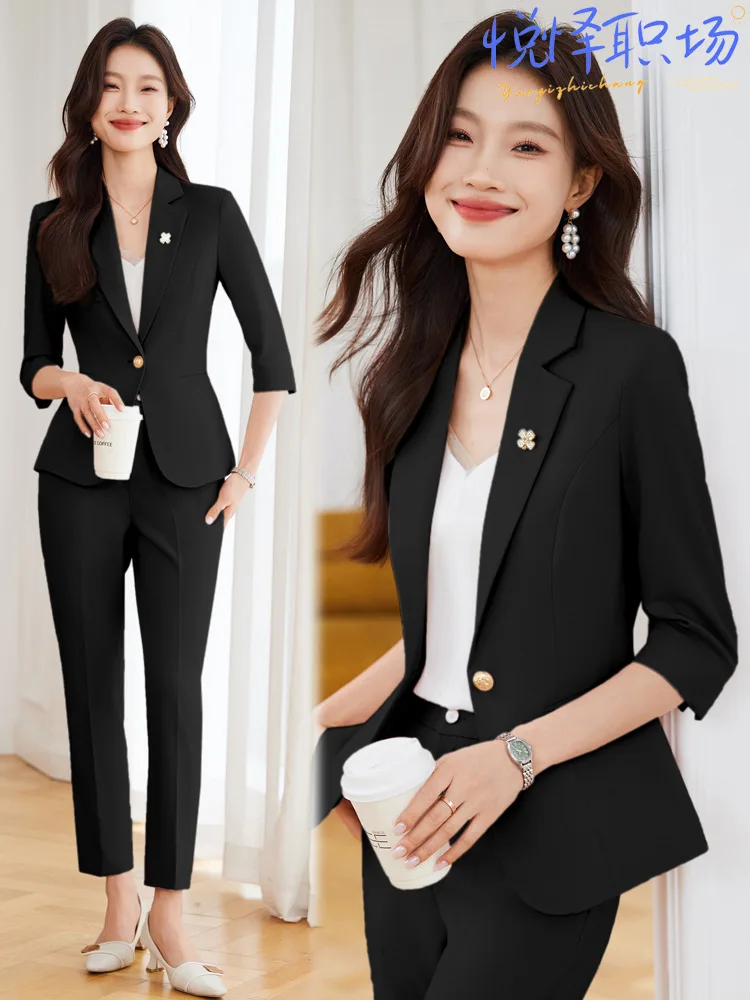 

Женский профессиональный костюм для лета, с рукавом до локтя, легкий, подходит для ювелирных магазинов, салонов красоты, администраторов гостиниц.