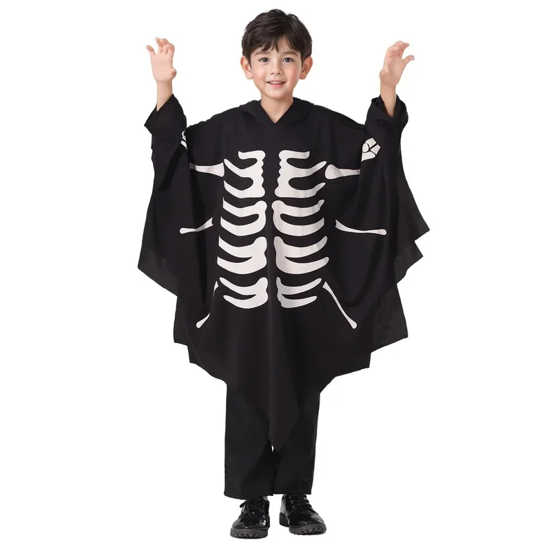 New Ghostly Bat Costume Cosplay Fluorescent Jumpsuit Cloak Halloween Costume for Kids#1#W.