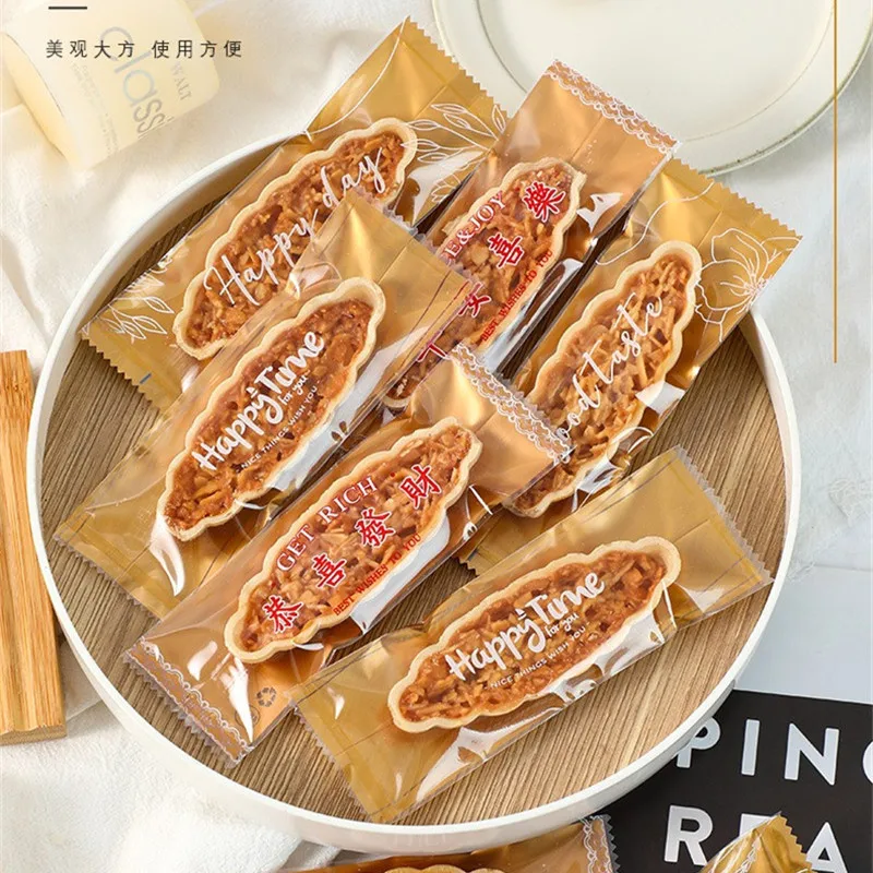 100 Uds. De caramelo, almendra, nuez, crujiente, arroz glutinoso, embalaje de barco, máquina de galletas de turrón, bolsas de regalo selladas para fiesta de estilo chino