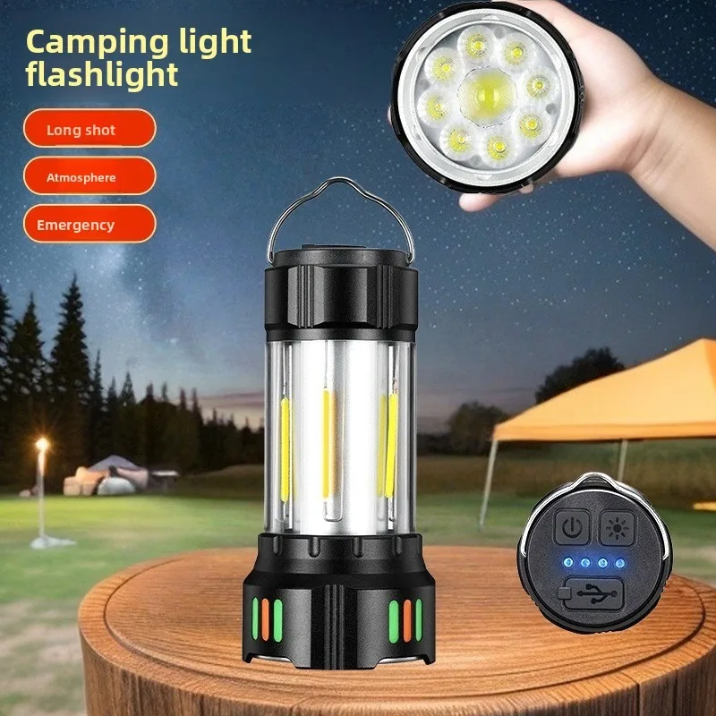 

2-in-1 Camping Lamp Flashlight: Super Bright, Charging, Long Endurance, Hook, Waterproof, Atmosphere Tent Light for Outdoor