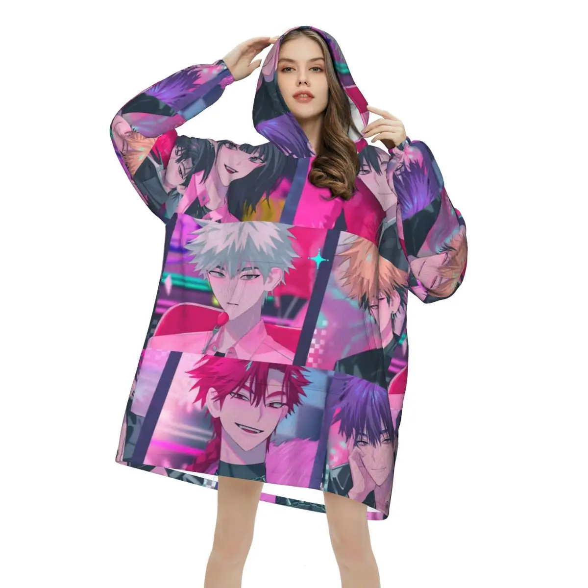 Link Click Oversized Blanket Hoodie Sweatshirt Long Fleece Hooded Wearable Blanket with Large Pocket for Women Men